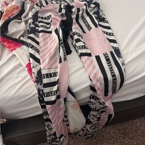 Victoria's Secret Pink Black and White Striped Heart Print Pajama Pants